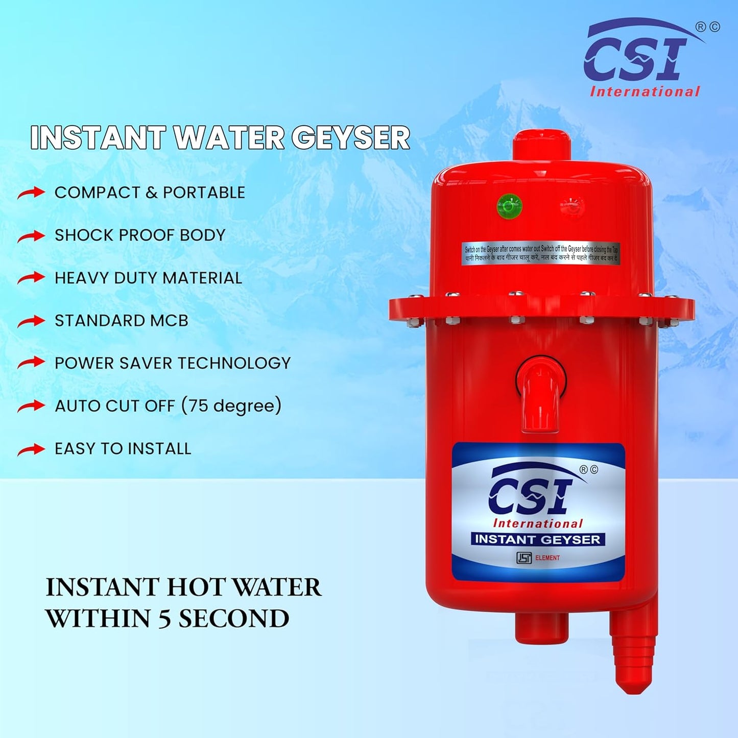 CSI International Round Portable Geyser – Instant Water Heater Geyser
