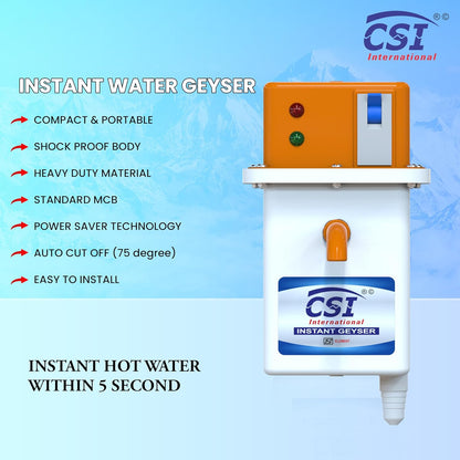 CSI 1L Instant Electric Geyser With MCB (Square Desgine )| Pure Copper Heating Element (3000W)