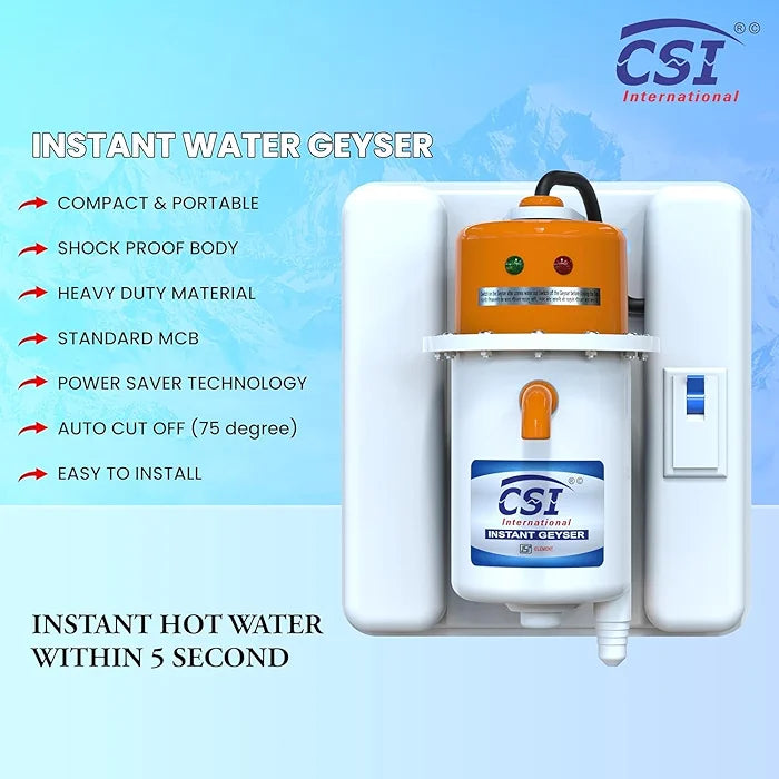 CSI Plate MCB Portable Instant Water Geyser 3000W | ISI Copper Heating Element